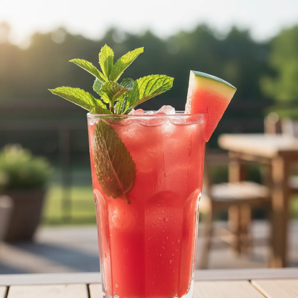 Close up of antioxidant rich watermelon smash cocktail with mint and lime