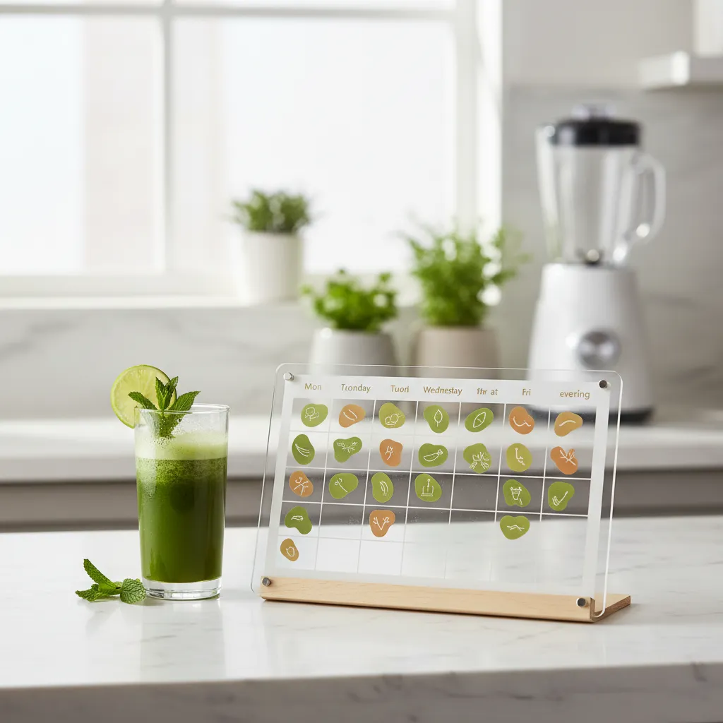 A weekly calendar showing optimal times for drinking immune boosting juices