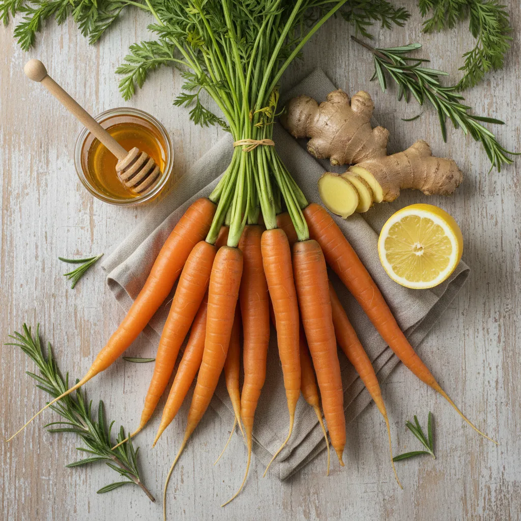 Fresh ingredients for carrot ginger Easter mocktail