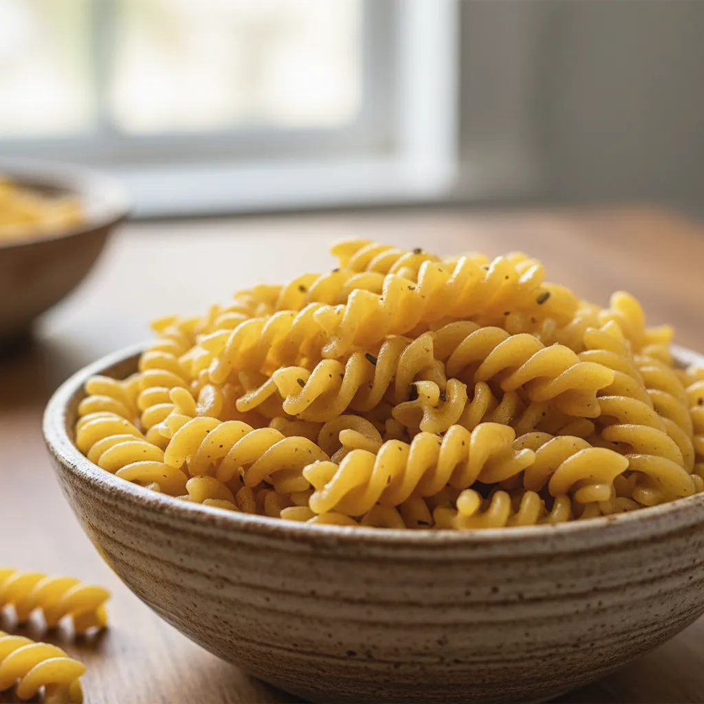 Close up texture of cooked chickpea rotini pasta