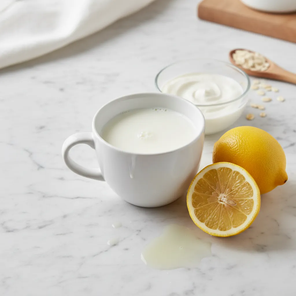 Milk and fresh lemon ready to make buttermilk