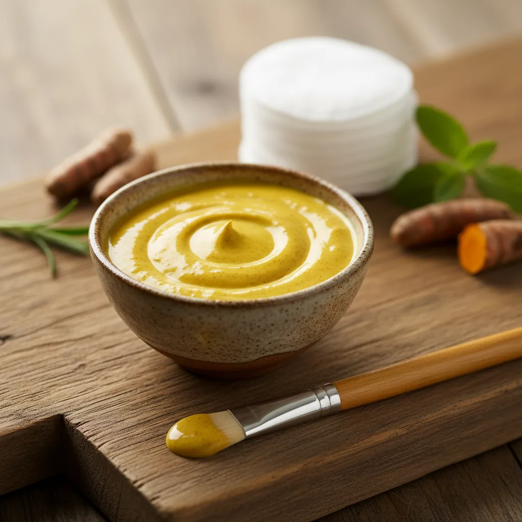 Golden turmeric and milk skincare mask in a small bowl
