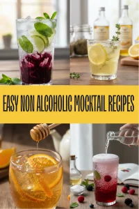 A refreshing non-alcoholic pantry spritz mocktail garnished with rosemary and lemon in a bright kitchen.