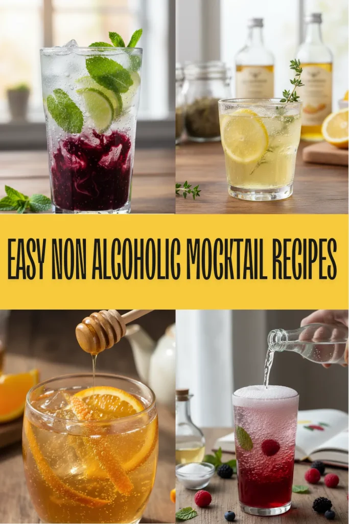 A refreshing non-alcoholic pantry spritz mocktail garnished with rosemary and lemon in a bright kitchen.