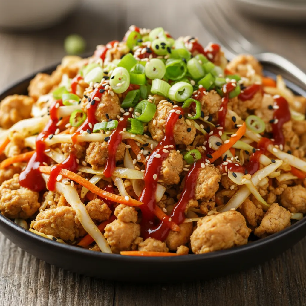 Garnishes for a savory ground chicken bowl