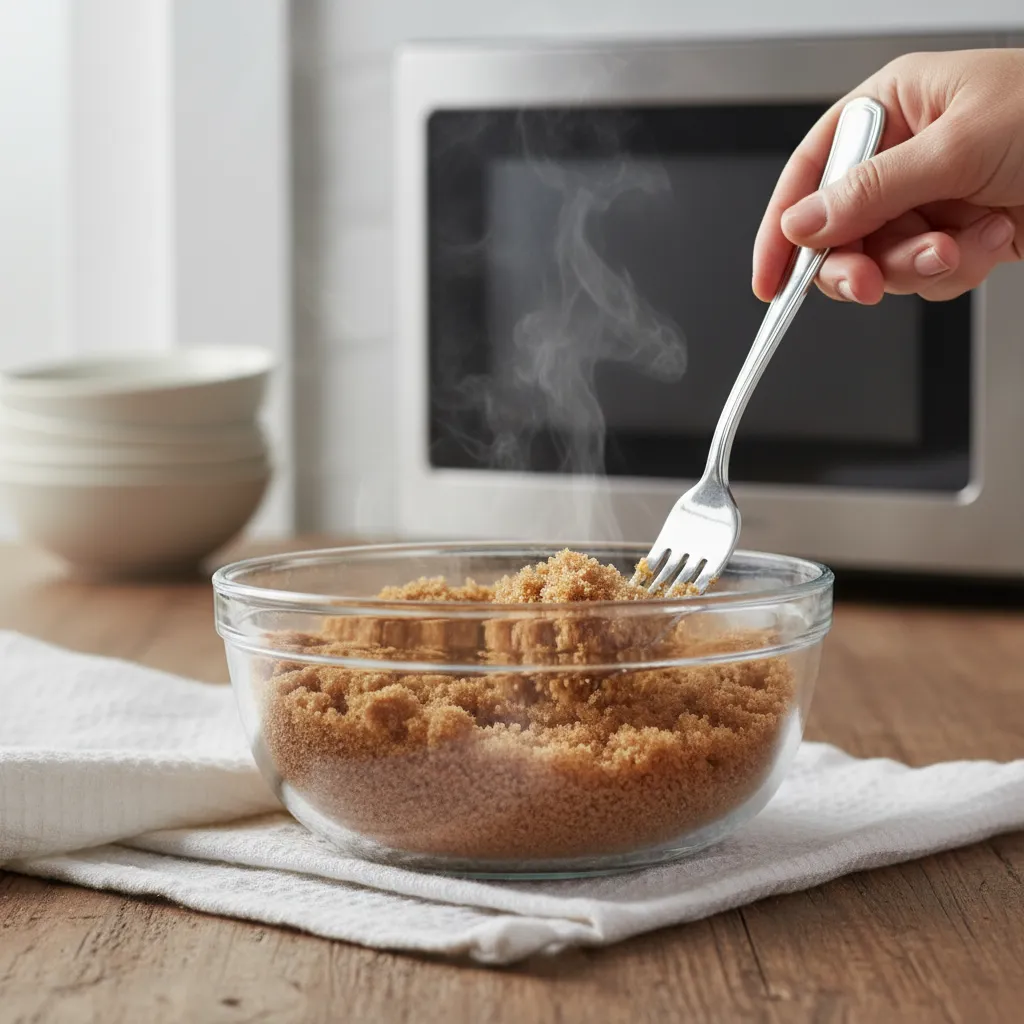 Fluffing softened brown sugar with a fork
