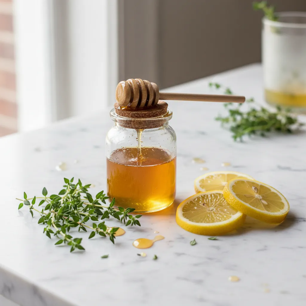 Ingredients for honey thyme non alcoholic cocktail