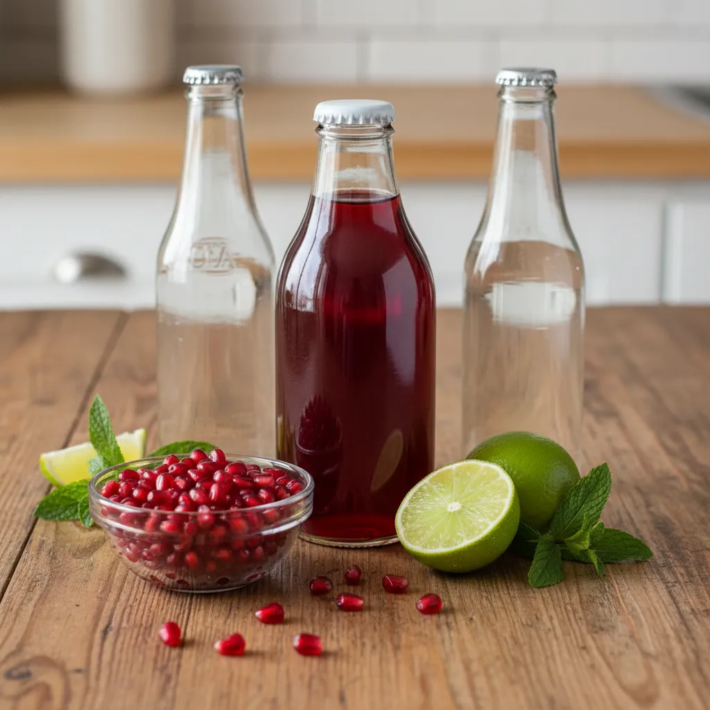 Ingredients including pomegranate juice, lime, and arils.
