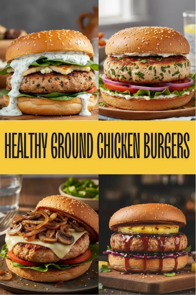 A close-up of a juicy Mediterranean healthy ground chicken burger featuring spinach and feta cheese on a toasted bun.