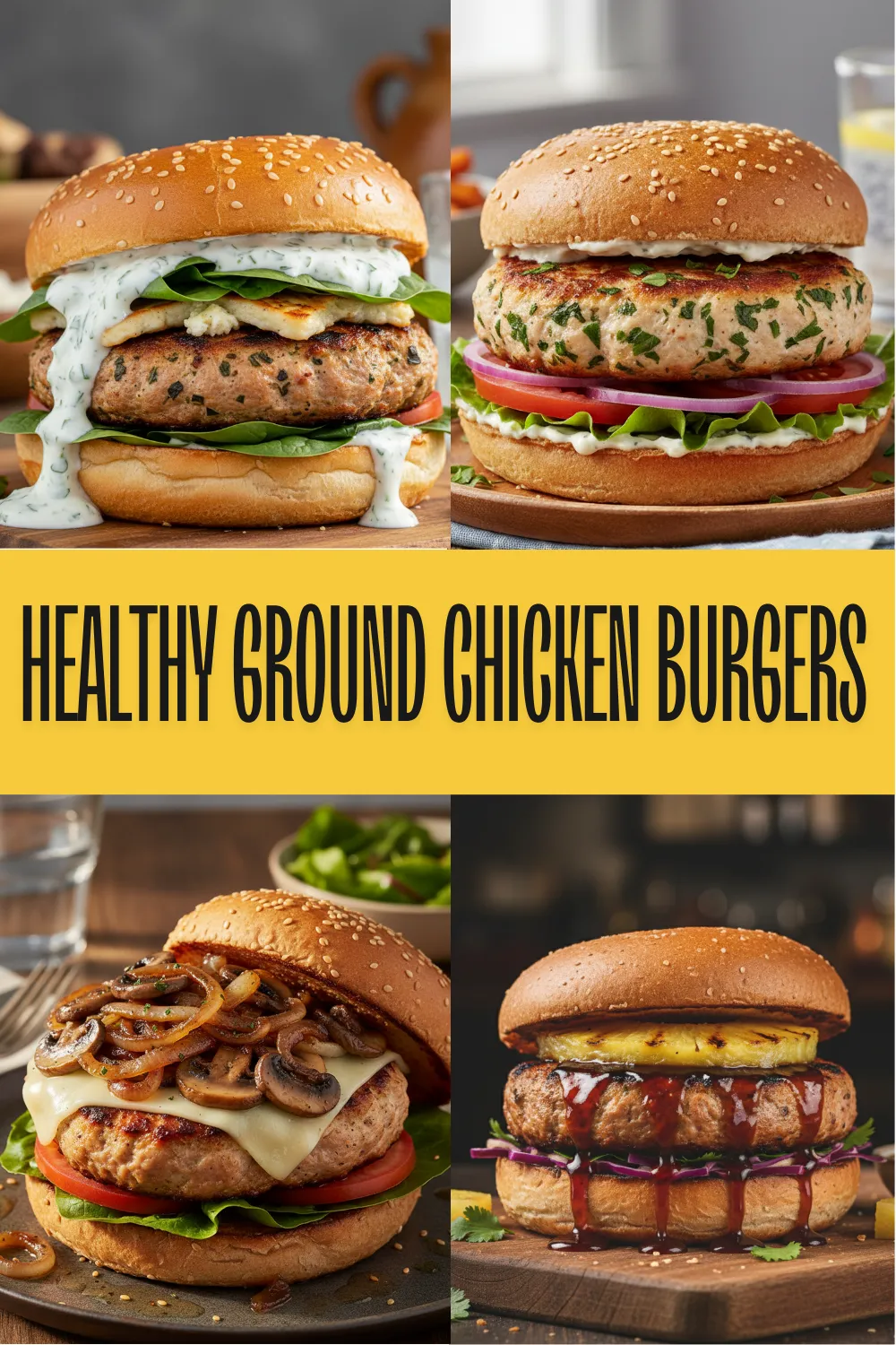 A close-up of a juicy Mediterranean healthy ground chicken burger featuring spinach and feta cheese on a toasted bun.