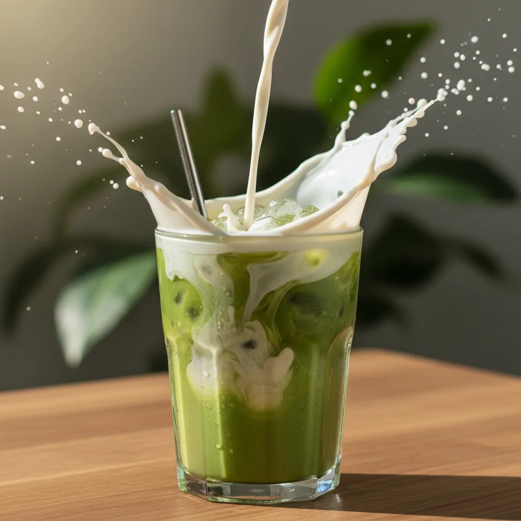 Pouring lite coconut milk into a glass