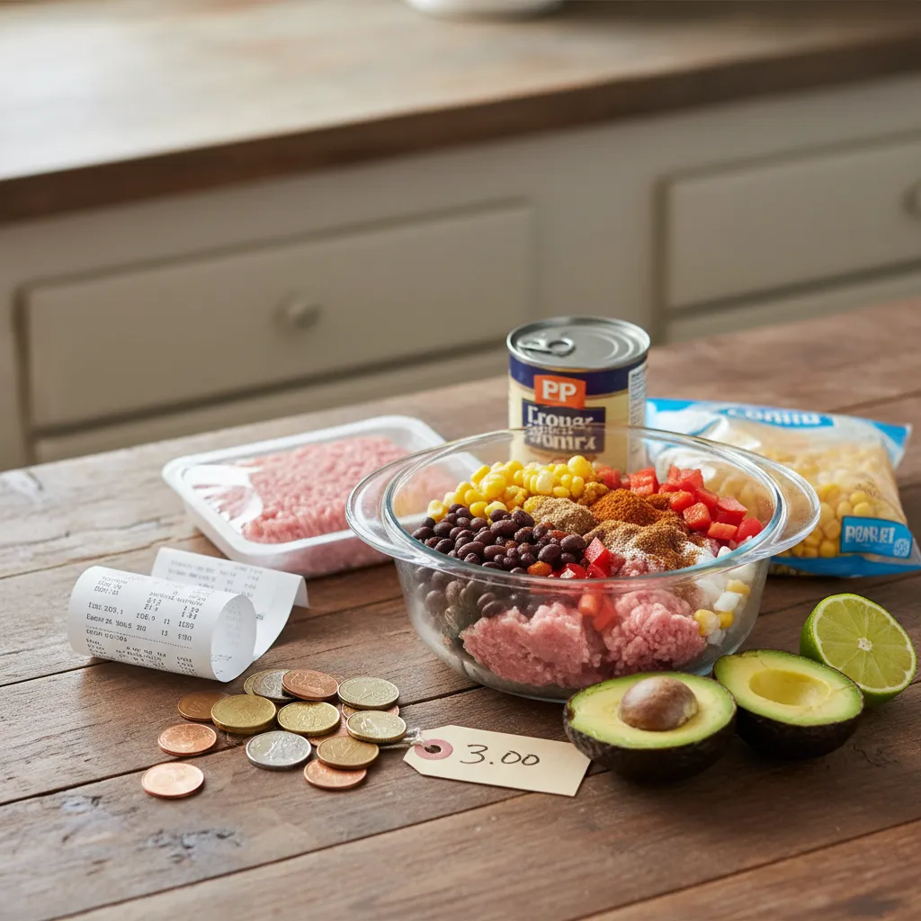 Cost breakdown concept with ingredients and coins