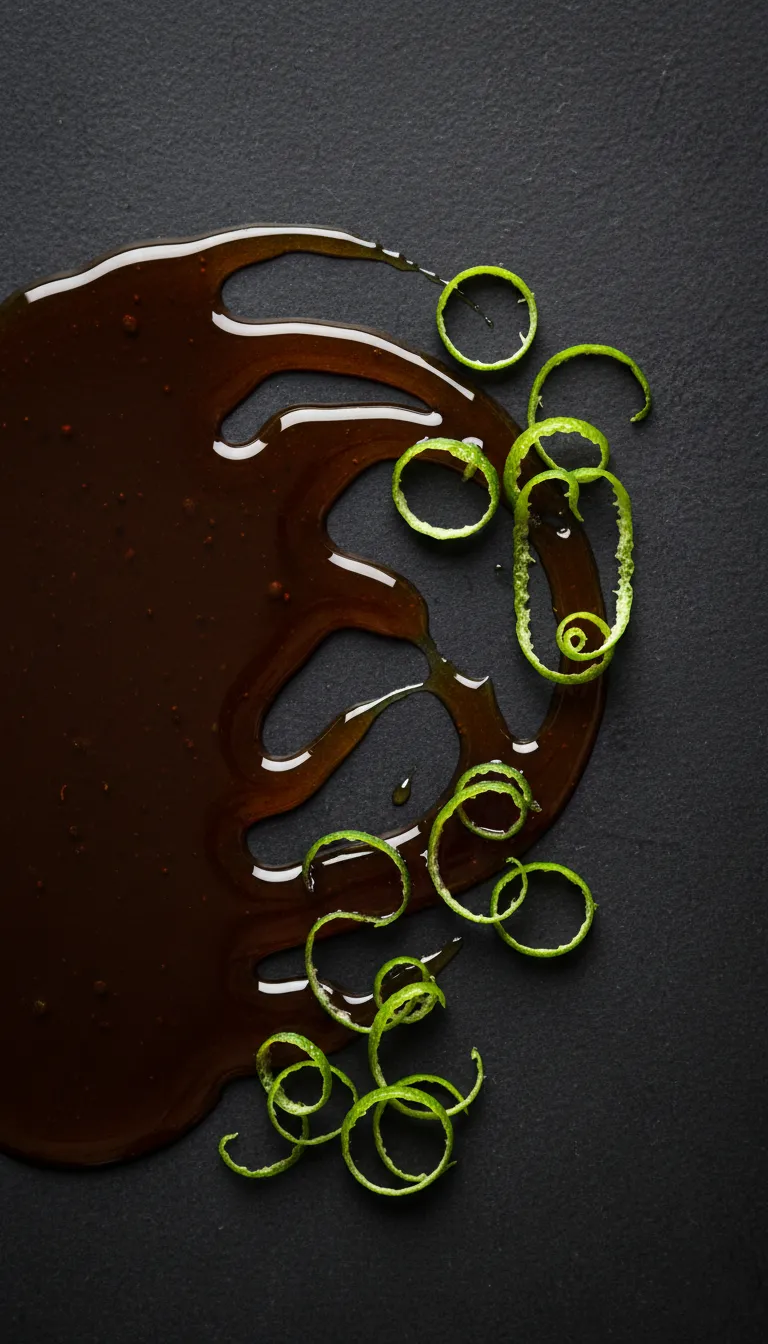 Close up textures of citrus and syrup representing drink flavors