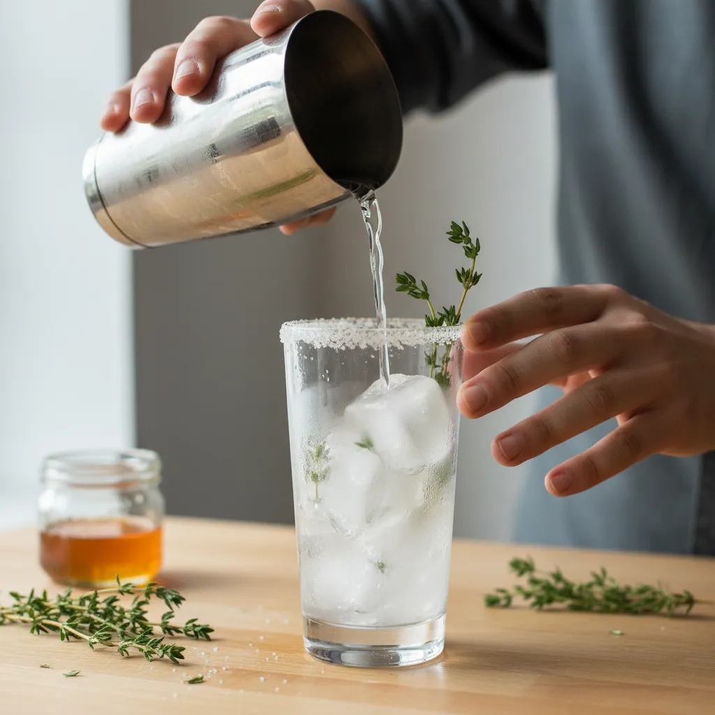 Mixing a honey thyme non alcoholic spirit pairing