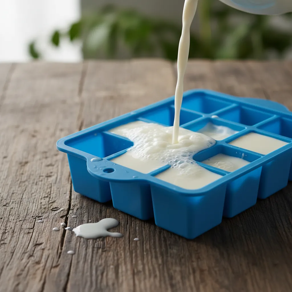 Freezing almost expired milk in a silicone ice cube tray