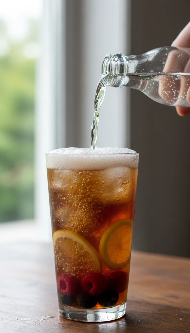 Pouring sparkling water into mocktail