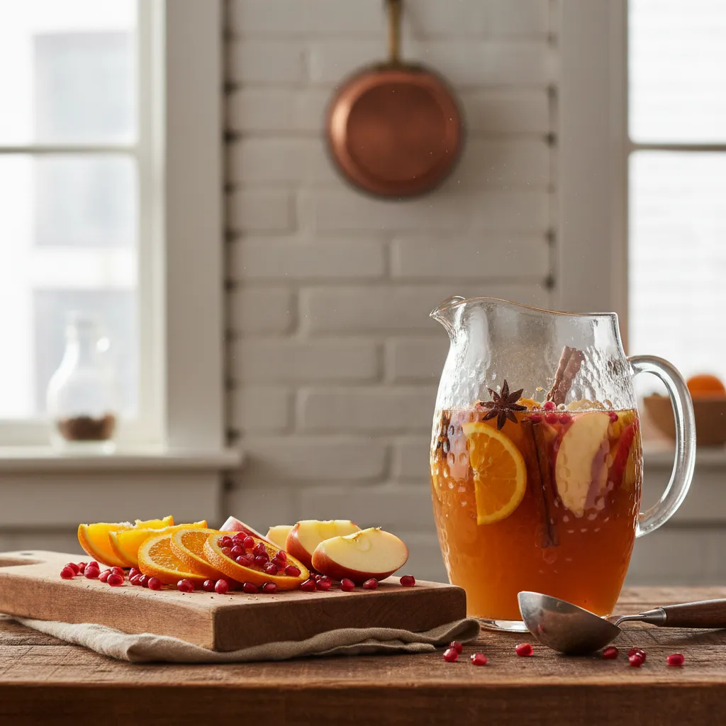 Slicing fresh fruit for a Thanksgiving pitcher mocktail