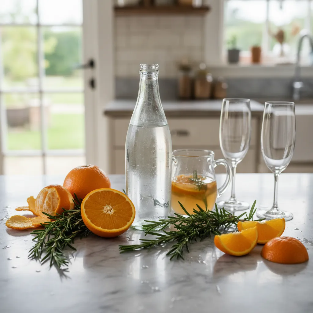 Ingredients for rosemary orange sparkling punch.