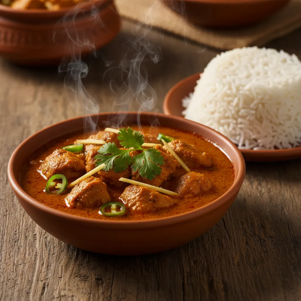 Vibrant Indian chicken curry with fresh cilantro and rice
