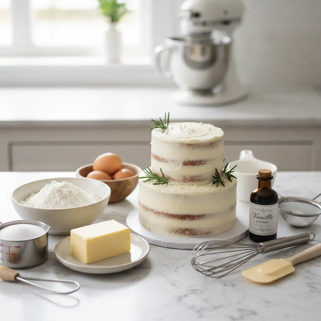 Baking ingredients for a mini semi-naked tasting cake
