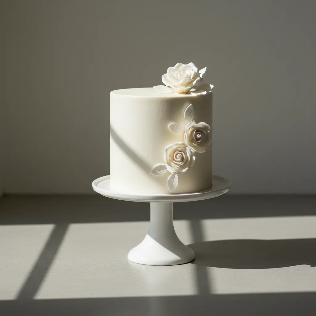 Elegant one tier smooth buttercream wedding cake for small reception
