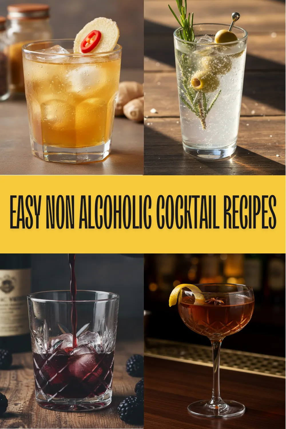 A dark amber Midnight Maple Tea-Tini mocktail with a lemon twist and star anise garnish on a bar counter.