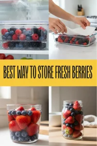 Fresh strawberries and blueberries drying on a towel after a vinegar wash to prevent mold growth.