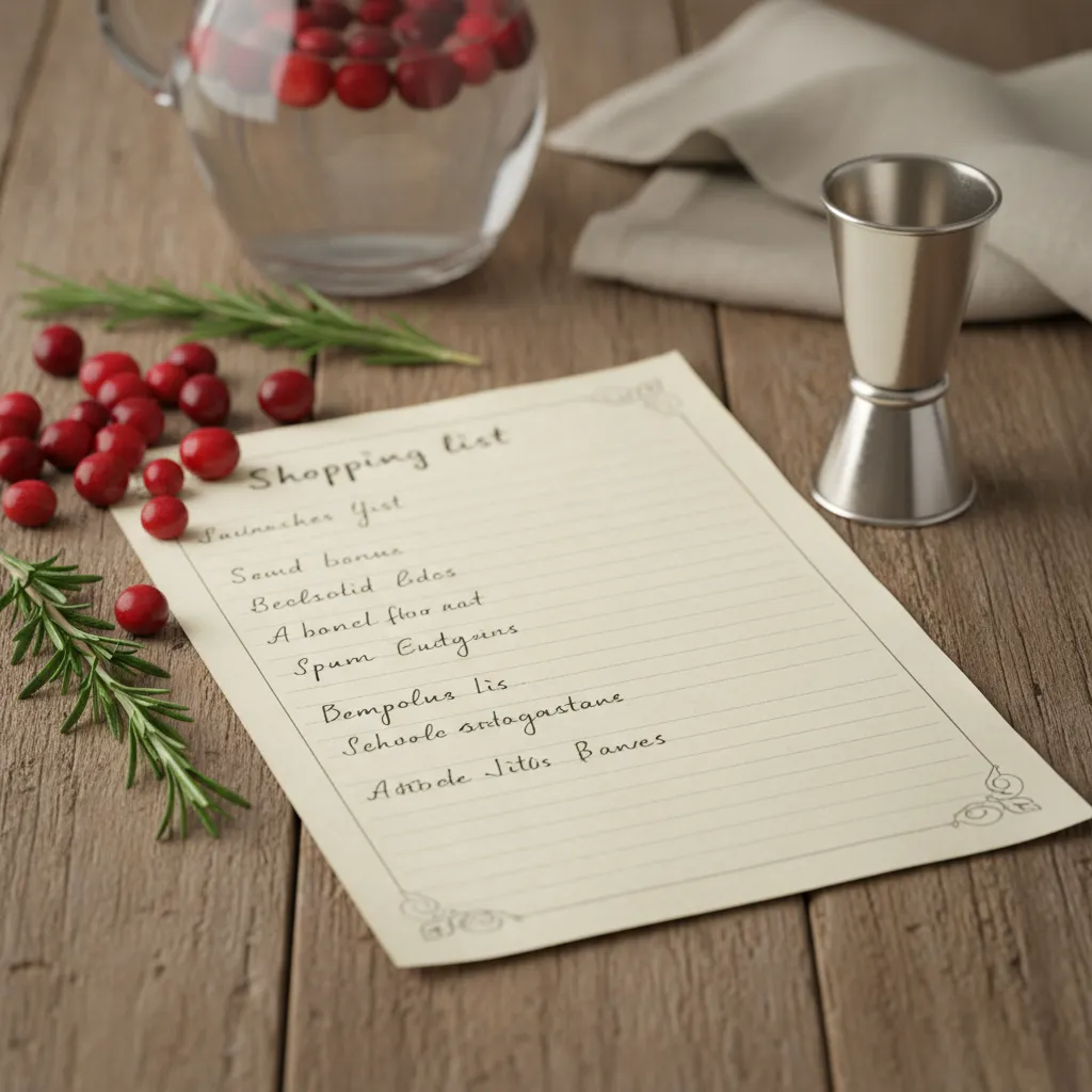 Fresh ingredients and a mocktail prep list on a wooden kitchen table