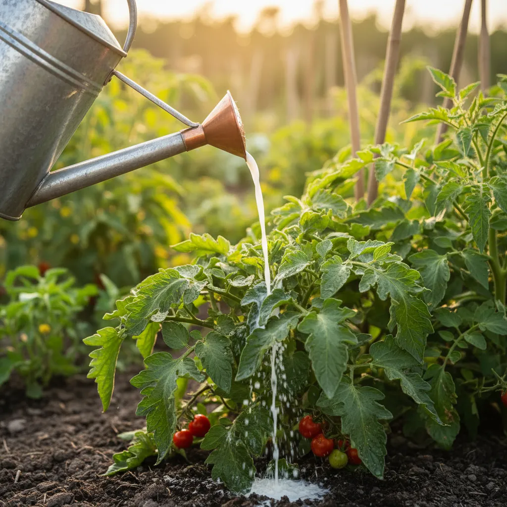Using diluted milk as an organic plant fertilizer for garden vegetables