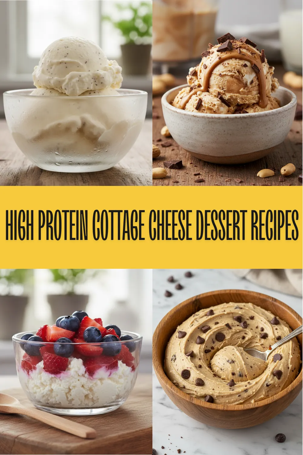 A close-up of creamy high protein peanut butter cottage cheese ice cream in a bowl with dark chocolate chips.