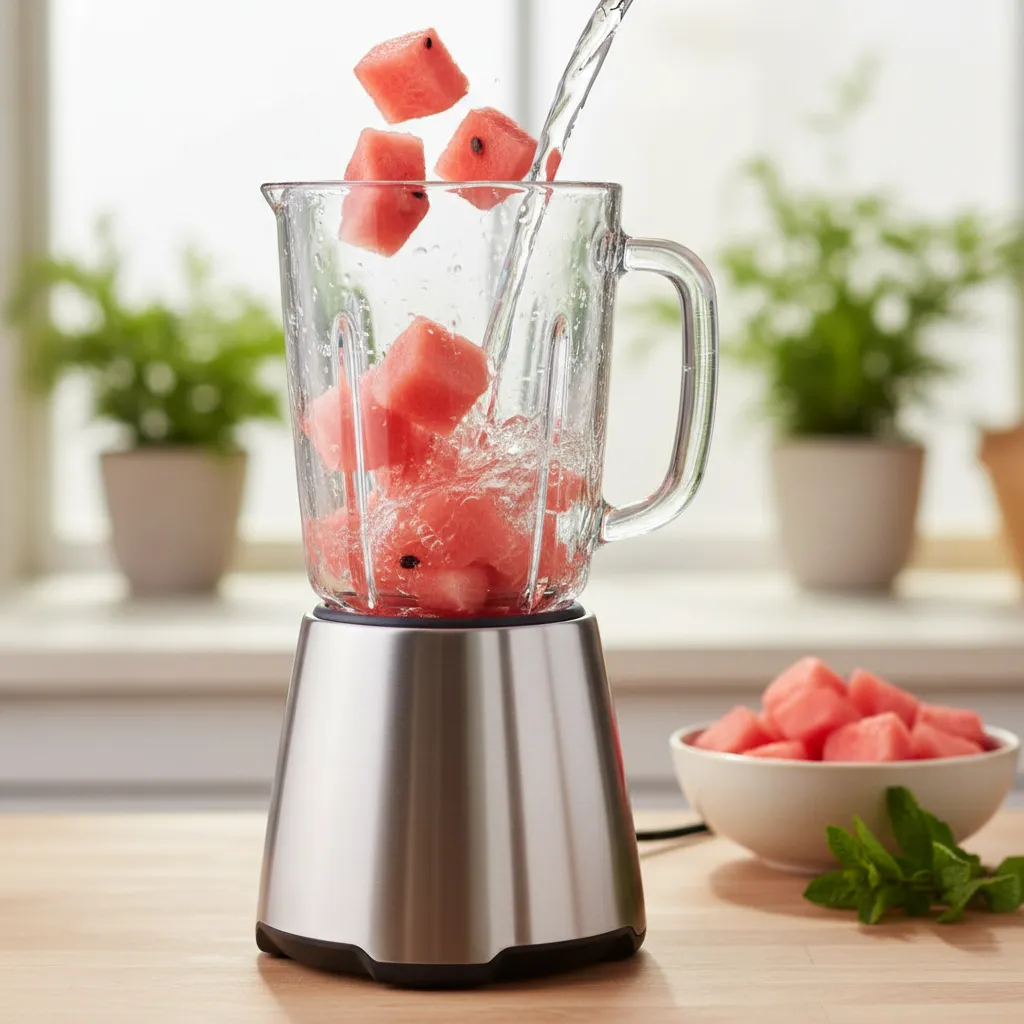 Watermelon cubes in a blender