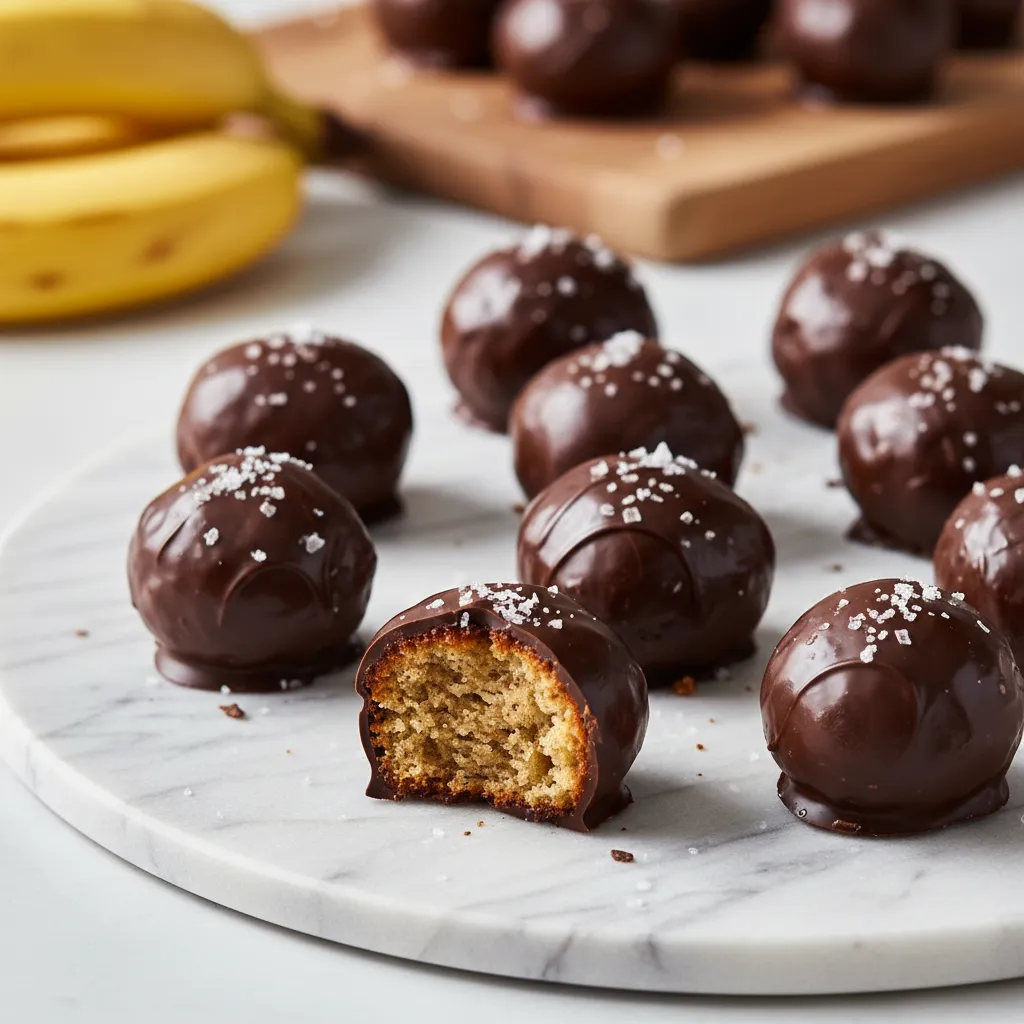 Dark chocolate coated banana bread truffles