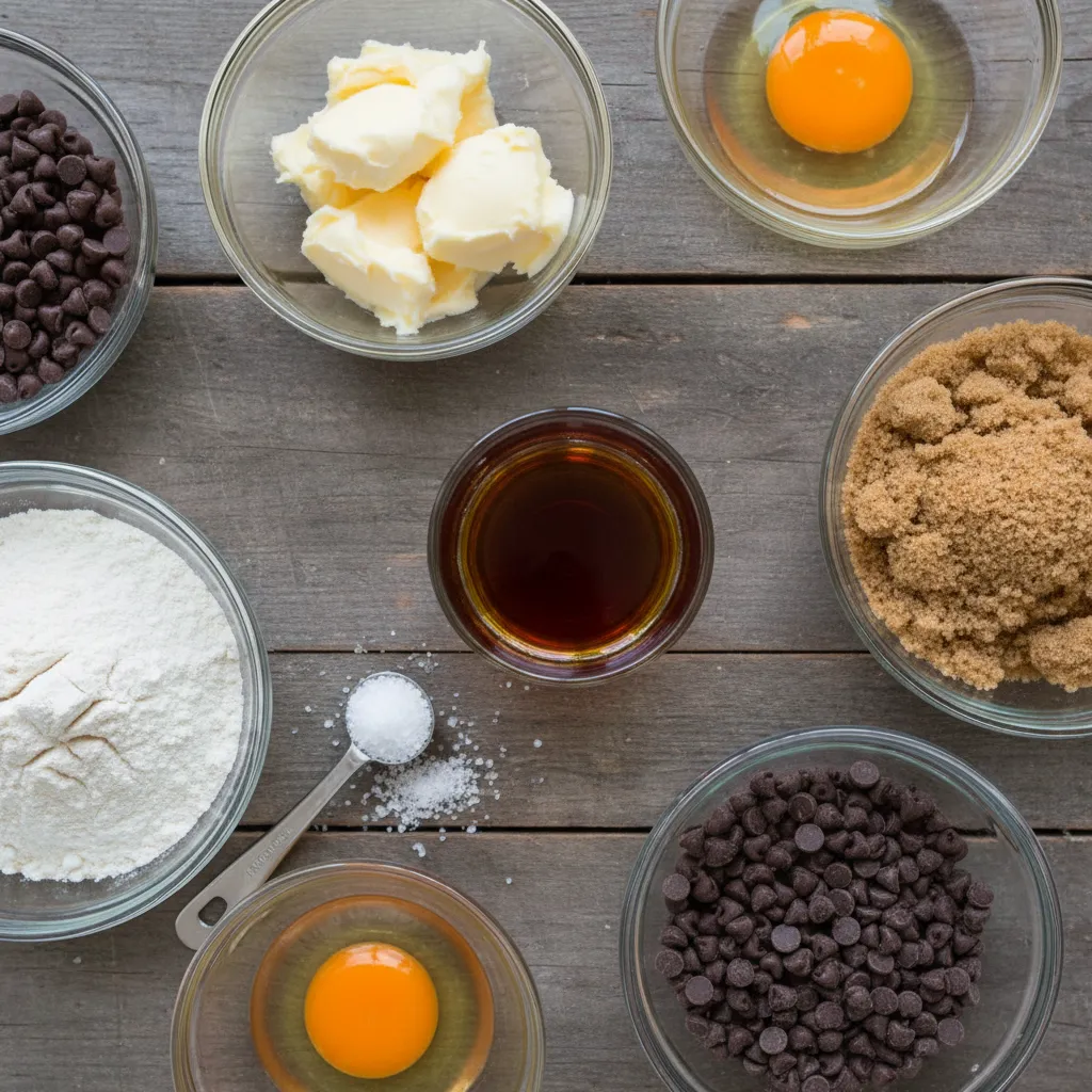 Mise en place for chocolate chip cookies using bourbon