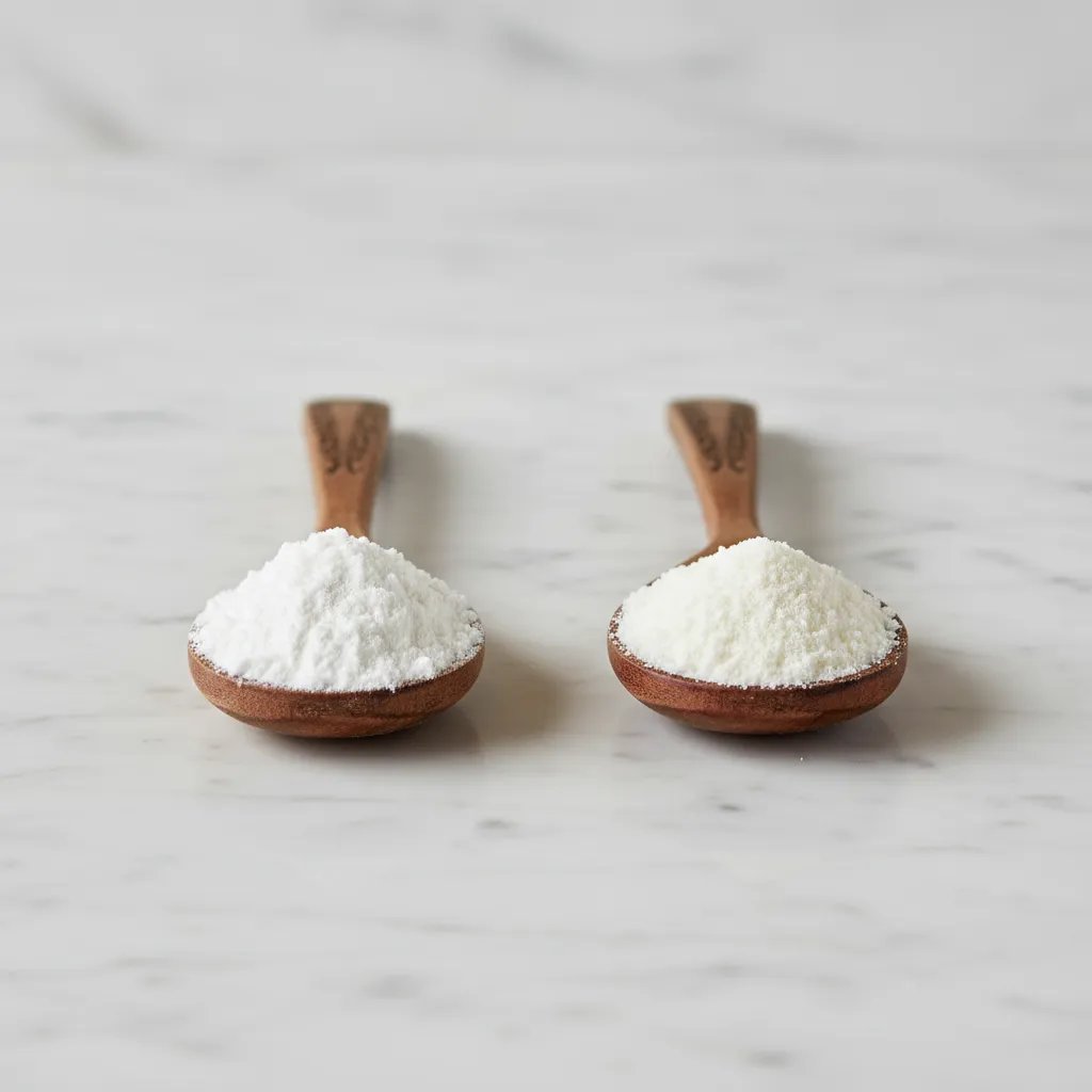 Comparing spoons of cornstarch and meringue powder