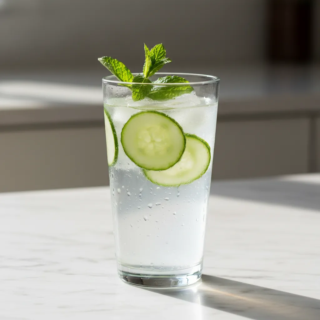 Chilled coconut water drink with cucumber and mint for pregnancy heartburn relief