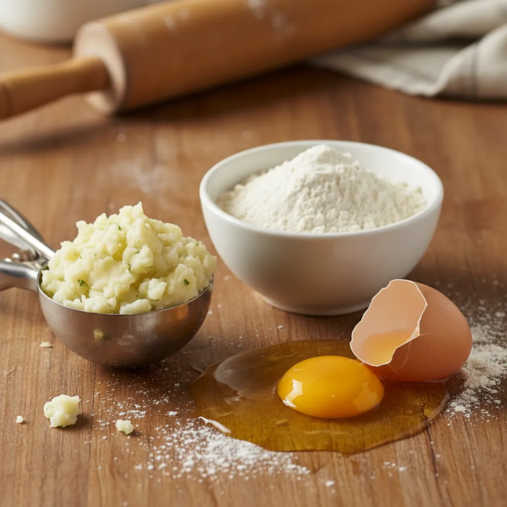 Visual representation of different mashed potato textures for gnocchi dough