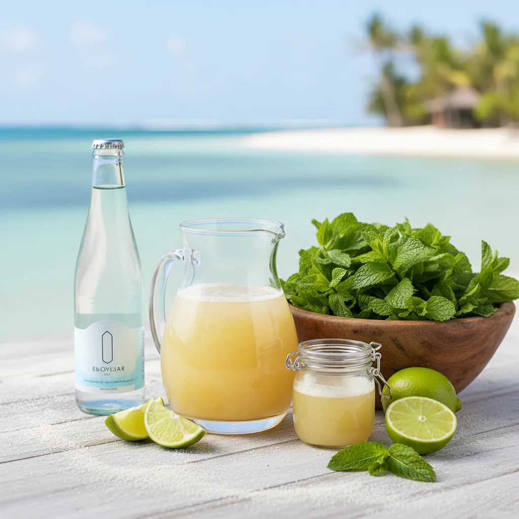 Fresh ingredients for a non-alcoholic pineapple mojito.