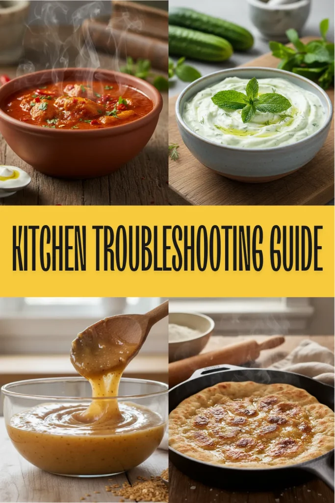 A bowl of creamy emulsified sauce and a pot of chili on a kitchen counter illustrating home cooking rescue techniques.