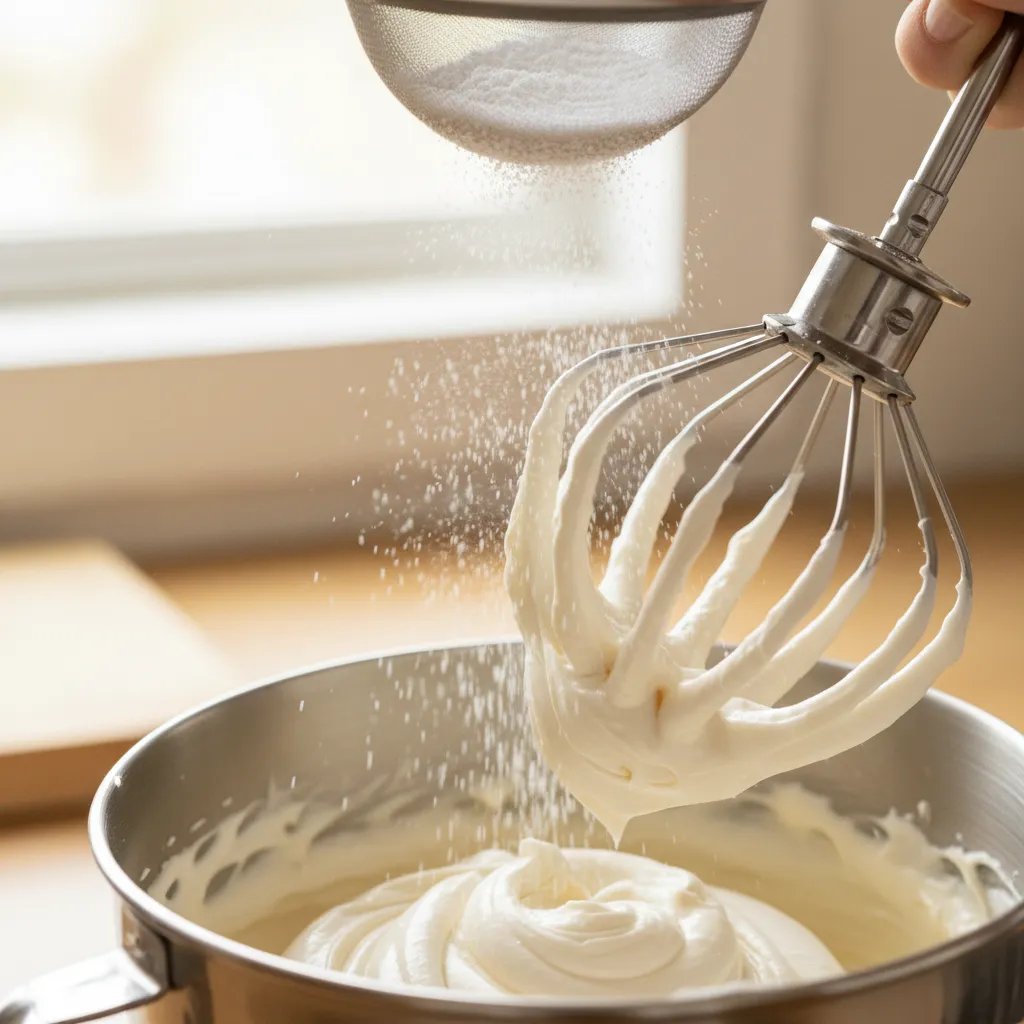 Stand mixer paddle whipping stiff glossy Swiss meringue buttercream